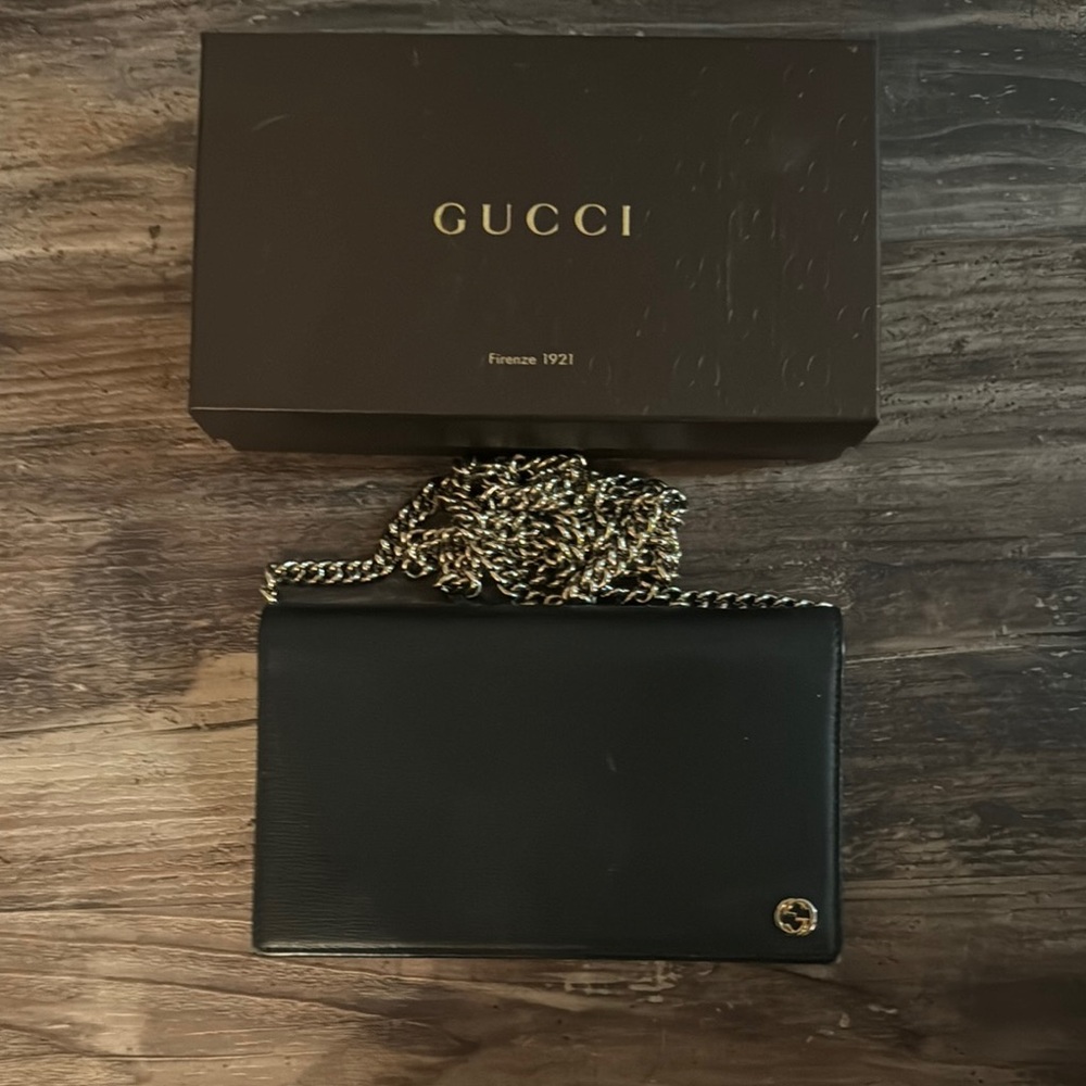 Gucci Black Leather Chain Wallet
